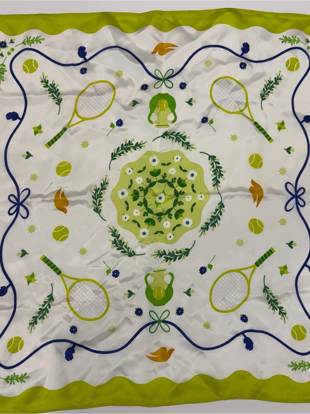 Tennis-themed Silk Scarf in Lime & Navy